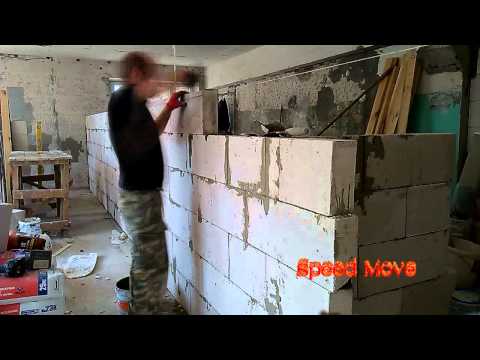 Ускоренное видео кладки перегородка из пеноблоков/Foam Brick Masonry Techniques for Builders