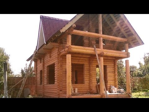 Баня с мансардой из оцилиндрованного бревна / Wooden bath
